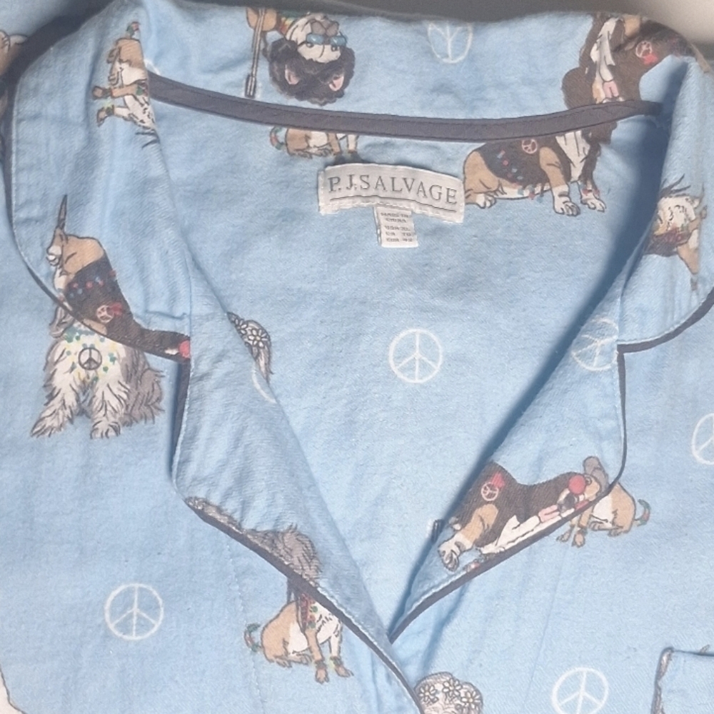 PJ Salvage Cotton flannel pajama peace E-dog print SZ XL